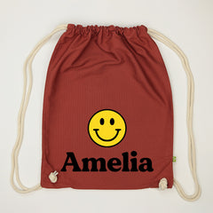 Personalised Organic Drawstring Bag - Smiley