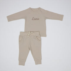 Personalised Organic Cotton Ribbed Set - Latte